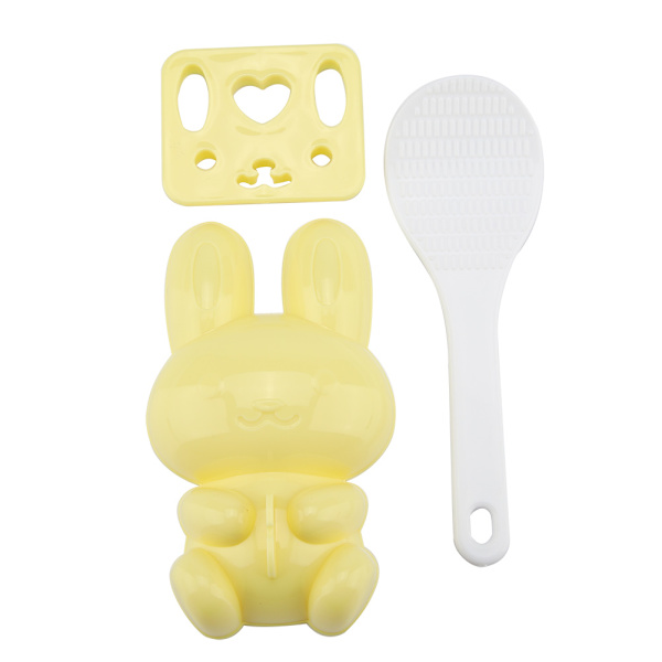 3 st Livsmedelskvalitet PP Tecknad Kanin Modell Sushi Risform DIY Hantverk Onigiri Make Tool (Gul