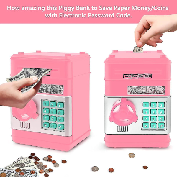 Spargris kodelås til børn elektronisk pengeautomat pengeskab Mønt Banker Spar rigtige penge ny version