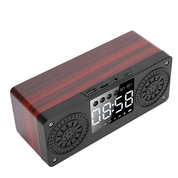Bluetooth Mini Trådlös Väckarklocka Utomhus Portabel Plugin Kort Bass Musik Högtalare (Röd Träådring)