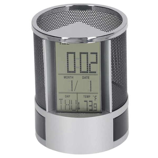 Digital vækkeur Penneholder Evig Kalender Penneholder Multifunktionel Elektronisk Ur Penneholder Sort