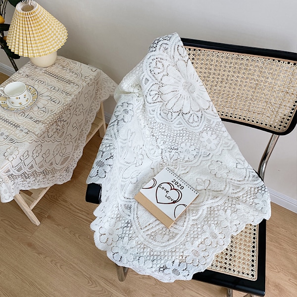 Spetsbordsduk ihåligt mönster Mjukt Bekvämt Enkelt spets Dekorativ bakgrundsduk för hemmet Cafe Vit spets 90x90cm