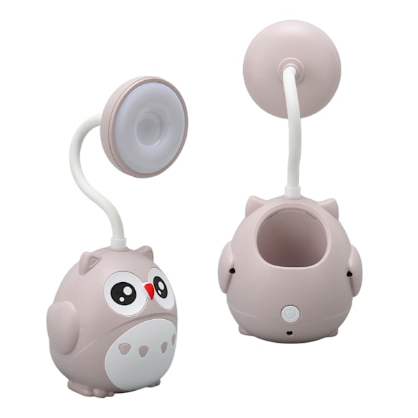 2 Gir LED Skrivebordslampe med Penneholder Øyebeskyttelse USB Tegneserie Nattugleformet Skrivebordslampe Lysegrå