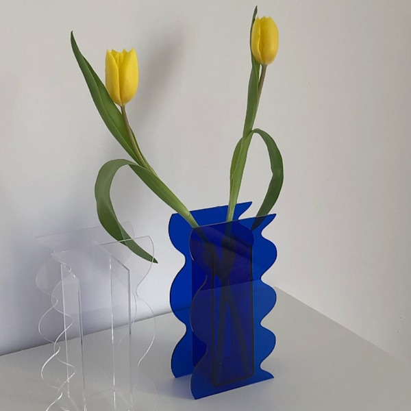 Blomster Vase Moderne Akryl Dekorativ Unik Bølgeform Vase til Soveværelse Stuebord Blå