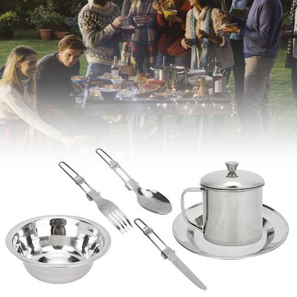 Udendørs bestiksæt i rustfrit stål Bærbar køkkenudstyr til en person til camping picnic vandreture