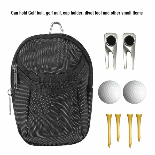 Bærbar lille polyester golfbold taske bæltetaske tilbehør med nøglering sort