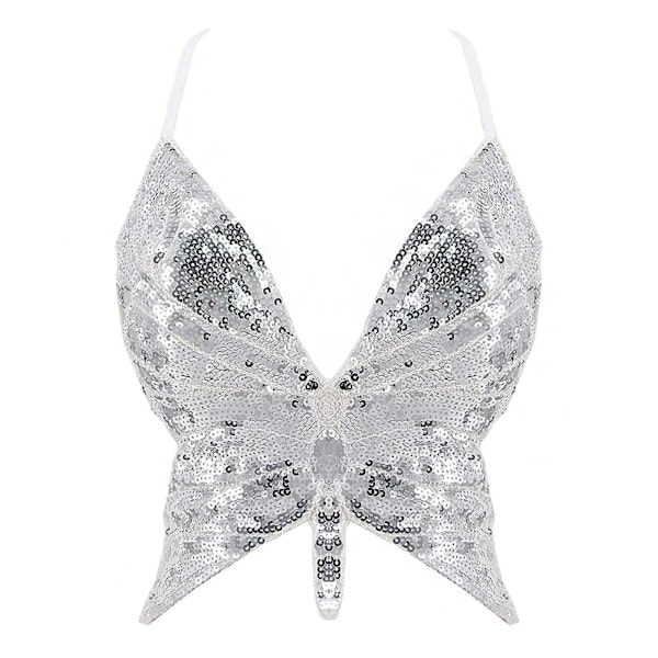 Perhonen-helmi-crop top - V-kaula-aukkoinen, selästä avoin, seksikäs klubipuku - Festivaali-bändi-liivitop 2022