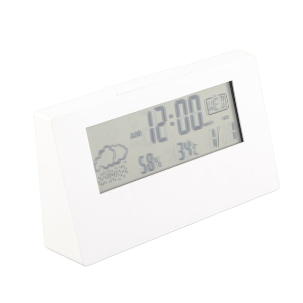 LCD Digital Väckarklocka Klar Display Enkel Design Digital Termometer Hygrometer för Hem Sovrum Skola Kontor 2158L Vit med ljus