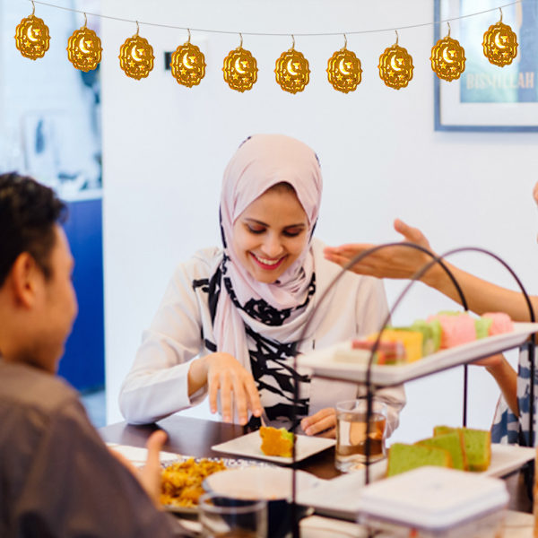 1,6M Eid 10 LED-slingor Guld Metall ihålig lykta för semesterfest inomhus utomhus ramadan dekoration