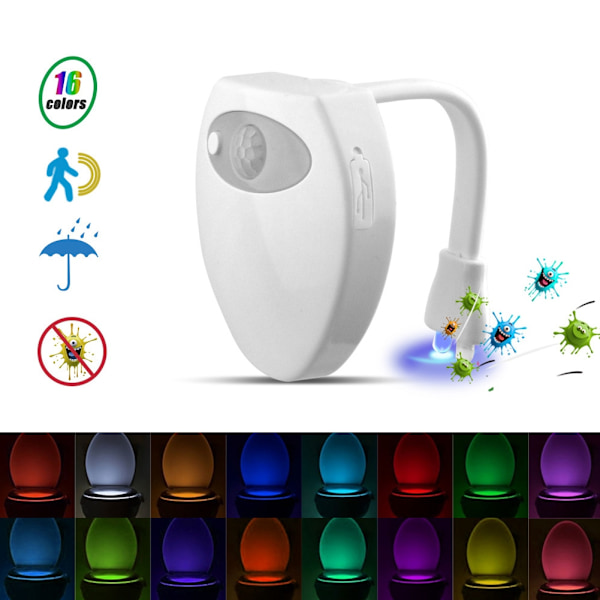 16 färger USB Laddning LED Motion Induktion Badrum Toalett Nattljussensor med UV-ljus