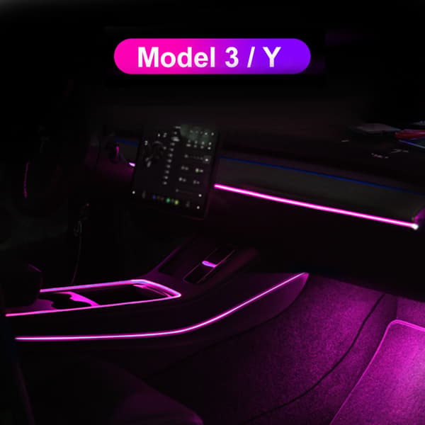 Bilinteriör LED-slingor Appkontroll Glödande slingor Ersättning för Tesla Model 3 Model Y