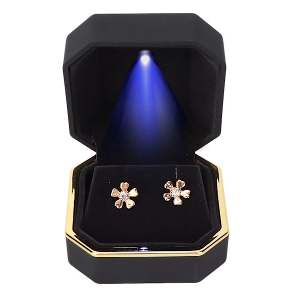 LED-upplysta smycken presentförpackning Örhänge Ear Stud Display Fodral för Proposal Engagement WeddingBlack