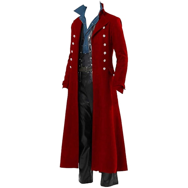 Steampunk Gothic Vintage Vindjakke Halloween Frakke til Mænd - Rød