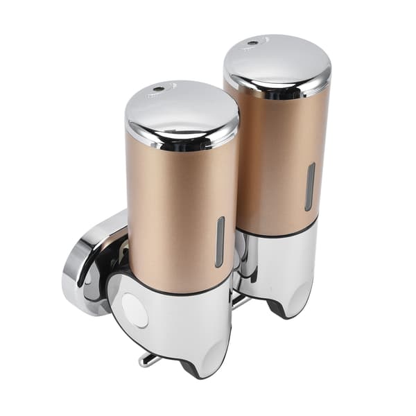 Wall Mounted Soap Shower Dispenser Double Pump 2 Separate Compartments Reusable Space Saving Shampoo Conditioner Dispenser 9506G Gold 1000ML