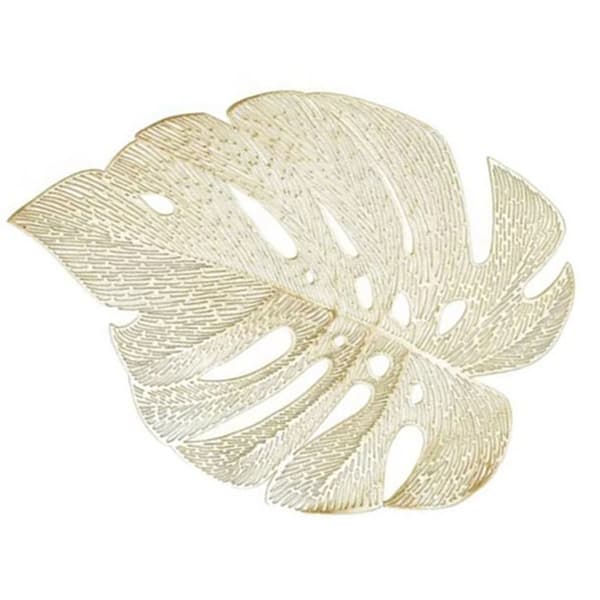 6pcs Insulation Placemat Hollow Simulation Leaf Shape Heat Resistant PVC Table Mat for Kitchen Table Gold
