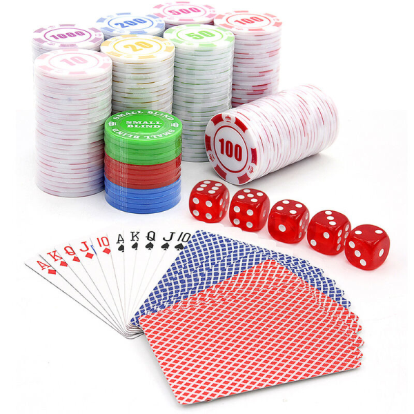200 stk Poker Chips Sæt Poker Kit Casino Chips 2 Dæk Spillekort Poker Sæt, Model: Flerfarvet