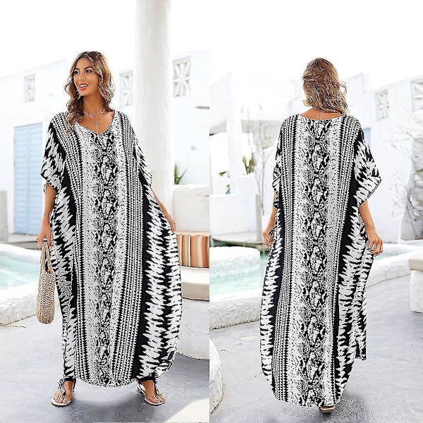 Etninen käärmeennahka-raidallinen kaftan-rantamekko