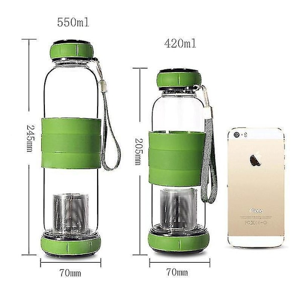 Håndlaget blå glass vannflaske med gresskar-design og te-infuser