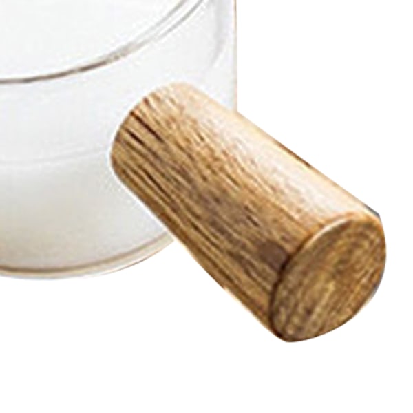 50 ml mini glasmålekande med tud, enkel kaffemålekande, kaffeshotglas med træhåndtag til mælk og fløde