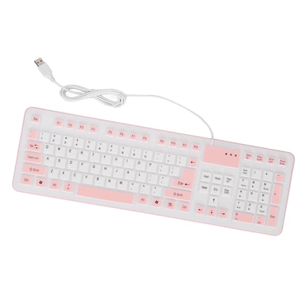 Foldable Silicone Keyboard 106 Keys Waterproof Dustproof Foldable USB Wired Silent Silicone Keyboard for PC Laptop Gaming Pink