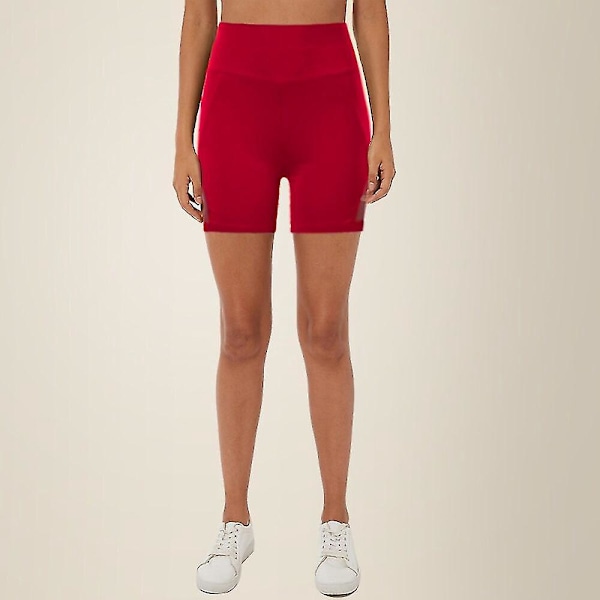 Sportshorts til kvinder med bredt linning og lomme til telefon | Højtaljet elastiske yoga- og løbebukser | Ensfarvet | Sort