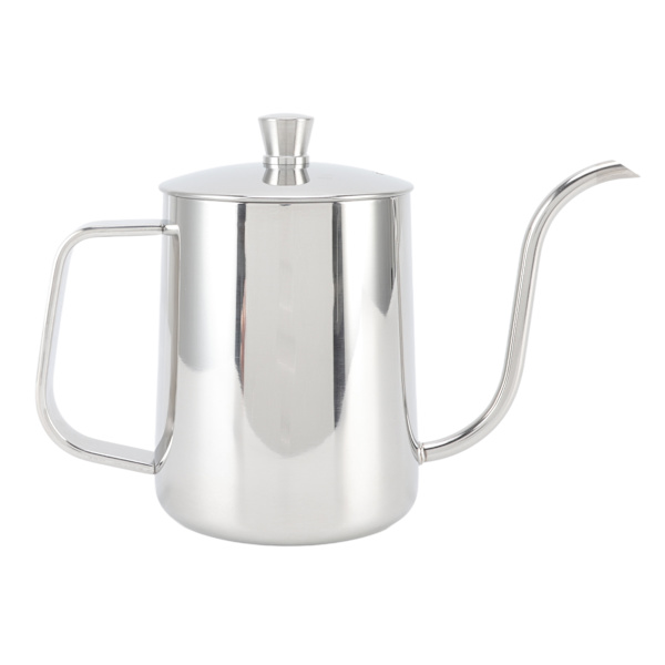 Häll över kaffekokare rostfritt stål handhållen smal dropppip Svanhals kaffekanna 600 ml silver