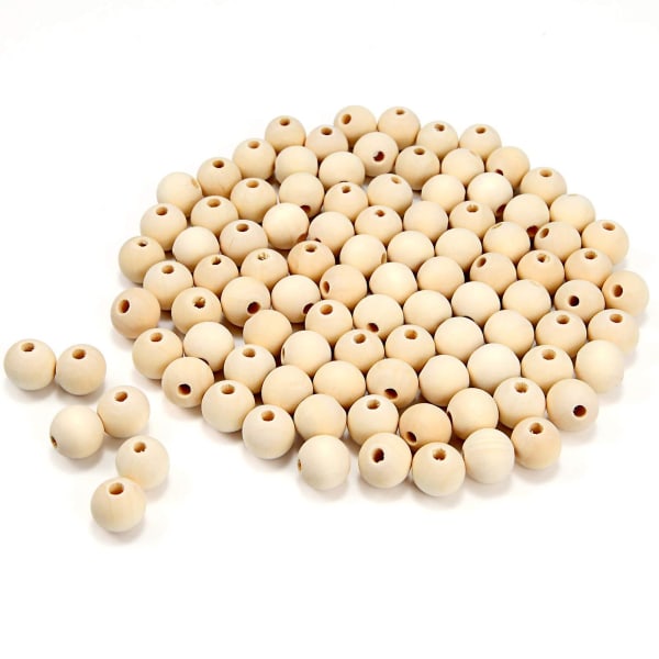 Træperle, 100 stk naturlige perler Runde træperler til håndværk Håndlavede dekorationer (18 mm)