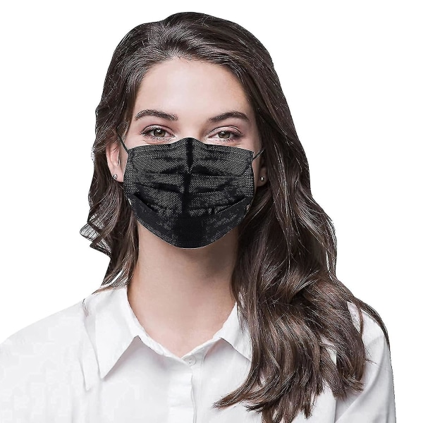 100 stycken svarta engångsmasker, svarta masker engångsmasker med 3 lager andas för vuxna, svarta masker