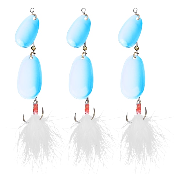 3 stk Fjær Fiske Lures Spinner Spoon Kunstig Fiske Agner med Treble Hook Tackleblue