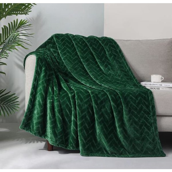 RHAFAYRE Plysch Fleecefilt, Queen Size Sofffilt, Mjuk fluffig dekorativ filt för soffa-komfortabel och lätt, mörkgrön, 127x152cm