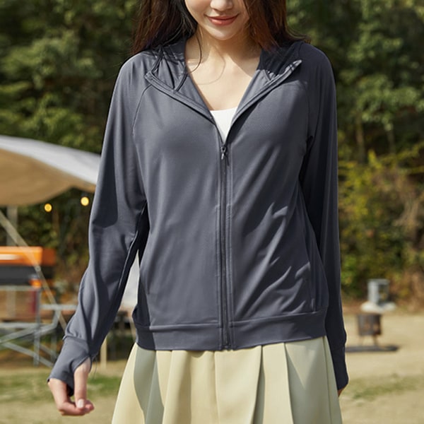 Mænd UPF 50+ Solbeskyttelse Letvægts Full Zip Hoodie Jakke Langærmet Solbeskyttende Jakke til Fiskeri Vandreture Udendørs Mørkegrå XL