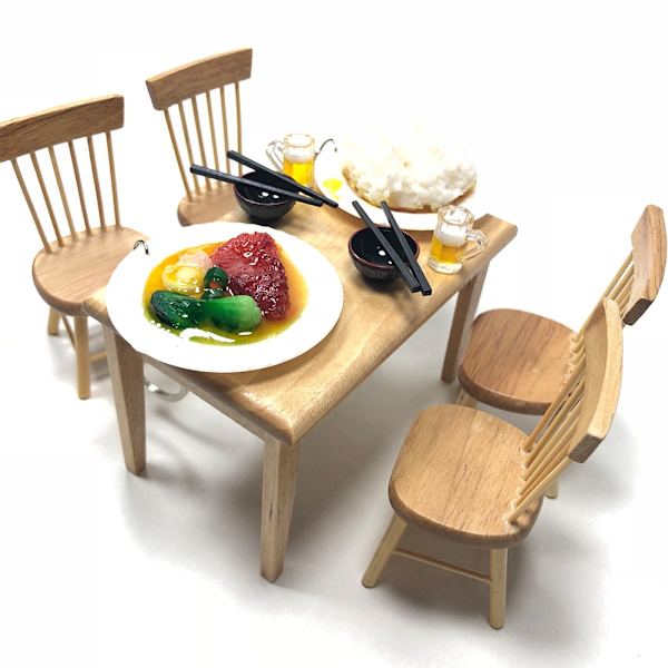 Miniatyr möbelmodell Trämatsalsstol för 1:12 dockhustillbehör (träfärg)