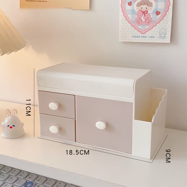 Desktop Storage Box Cute Plastic Box Desktop Storage Box Large Capacity Cosmetic Box for Office Home Light Pink