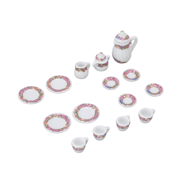 15 st Dollhouse Tea Set Mini Simulering Keramiska Tekoppar Set Dockhus Tillbehör Miniatyrmodell Rekvisita Typ A