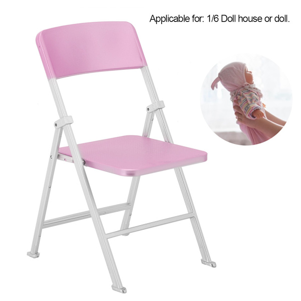 1/6 Skala Dollhouse Miniatyr Möbel Fällstol för dockor Action Figur Rosa