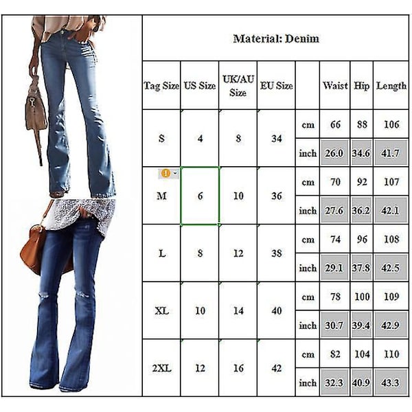 Flare Denim Bootcut Jeans för kvinnor, Stretch Mid Waist Flared Byxor, Mellanblå, Storlek 2XL