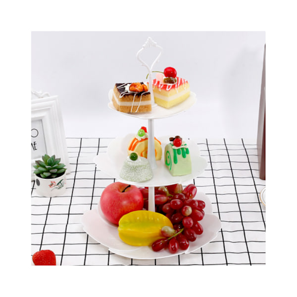 Hvid plastik 3-lags serveringsbakke 3-lags dessertkageholder 3-lags frugtbakke rund