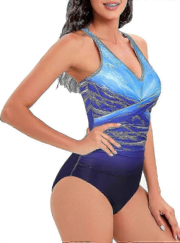 Badedrakt Dame Magekontroll Badedrakt Plus Size Badedrakt Farbverlauf Blue L