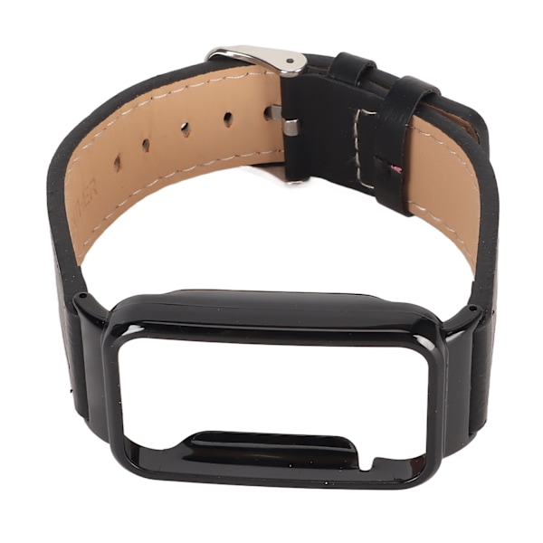 PU-lær armbånd Vanntett erstatningsklokkearmbånd med svart rustfritt stål etui for Mi Band 7 Pro Svart