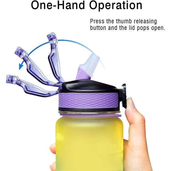 32oz lekkasjesikker Bpa-fri drikkevannsflaske med tidsmarkør og sugerør Ombre Yellow Purple