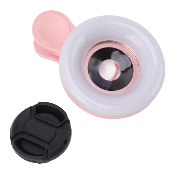 Telefonkamera 15X makrolins med miniklämma Ringljus 2800 till 6500K Telefonringfyllningsljuslins för fotografering Videoinspelning Rosa