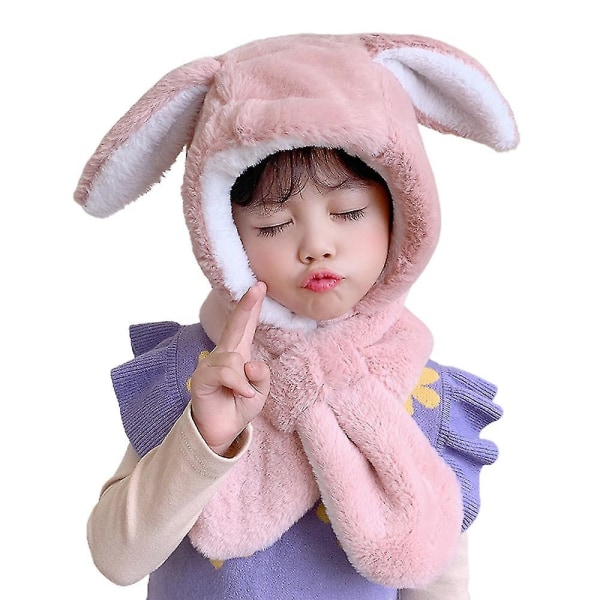 Barn unisex vintervärmare kaninhatt Halsduk Öronskydd Cover Fluffig plyschhuva Cap för pojkar, flickor pink
