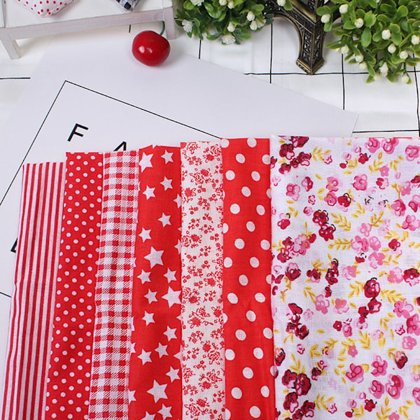 7st 50*50 cm Bomullstyg DIY Assorted Squares Pre Cut Sängkläder Kit Quarters Bundle (röd)
