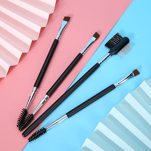 4 stk Professionel Blød Hår Kosmetisk Dobbelt Hoved Øjenbryn Børster Øjenvippe Kam Makeup Tool