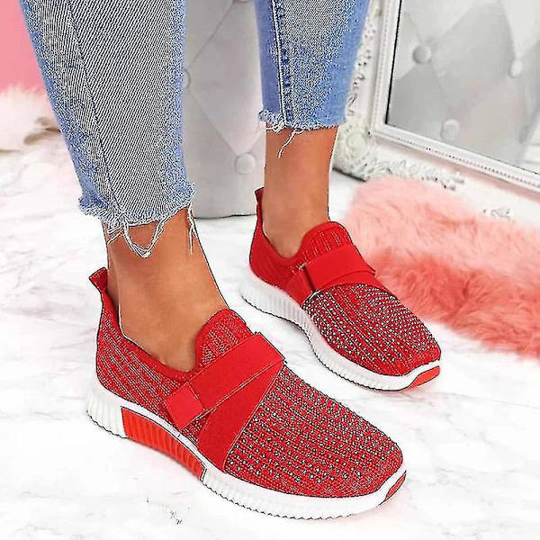 Dam Fashion Slip-on Platform Sneakers med Ortopedisk Sula, Röd, Storlek 36