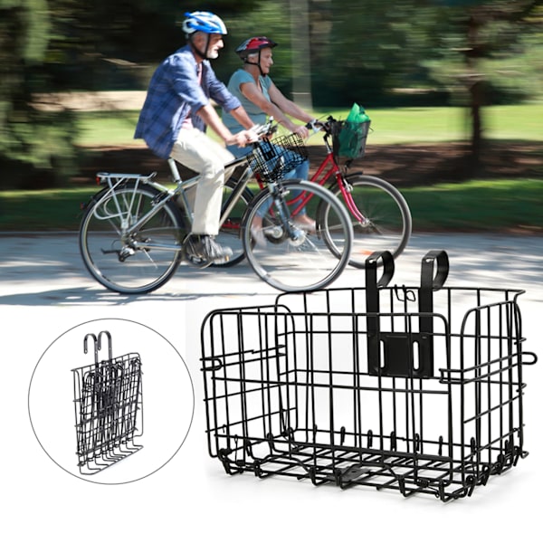 Stærk Sort Jern Cykelkurv Foldbar Foran Kurv Foldbar Bag Hængende Trådpose Cykeltilbehør Sort Tyk Stærk 1300g
