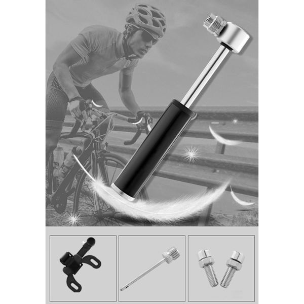 Mini Sykkelpumpe Aluminium Legering Multifunksjonell Bærbar Kompakt Sykkelpumpe for Fotball Volleyball Svart