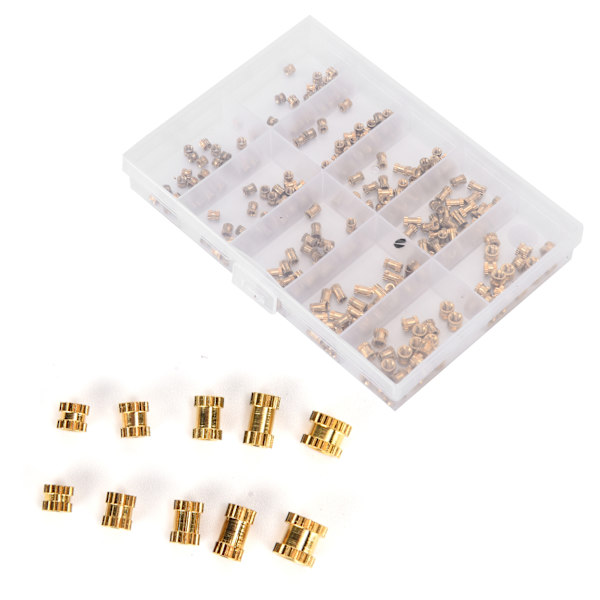 280 stk Messing rillete muttere gjengede innsatsfester M2 M2.5 M3 sortimentsett