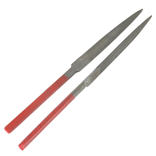 2 Pcs File Set Red Handle Jewelry Making Processing Grinding Tool Accessory Set (Half-Round File Triangular File)