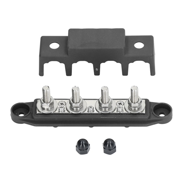 4-polet Strømsfordelingsblok med Dæksel 3/8 tommer Marine Busbar til Campingvogne, Både, Trailere 12‑48V Sort