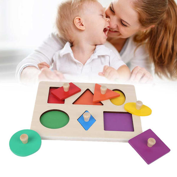 Geometrisk form Matchende Baby Barn Tre Lekelæringsforsikoleleketøy Geometrisk Shape Board